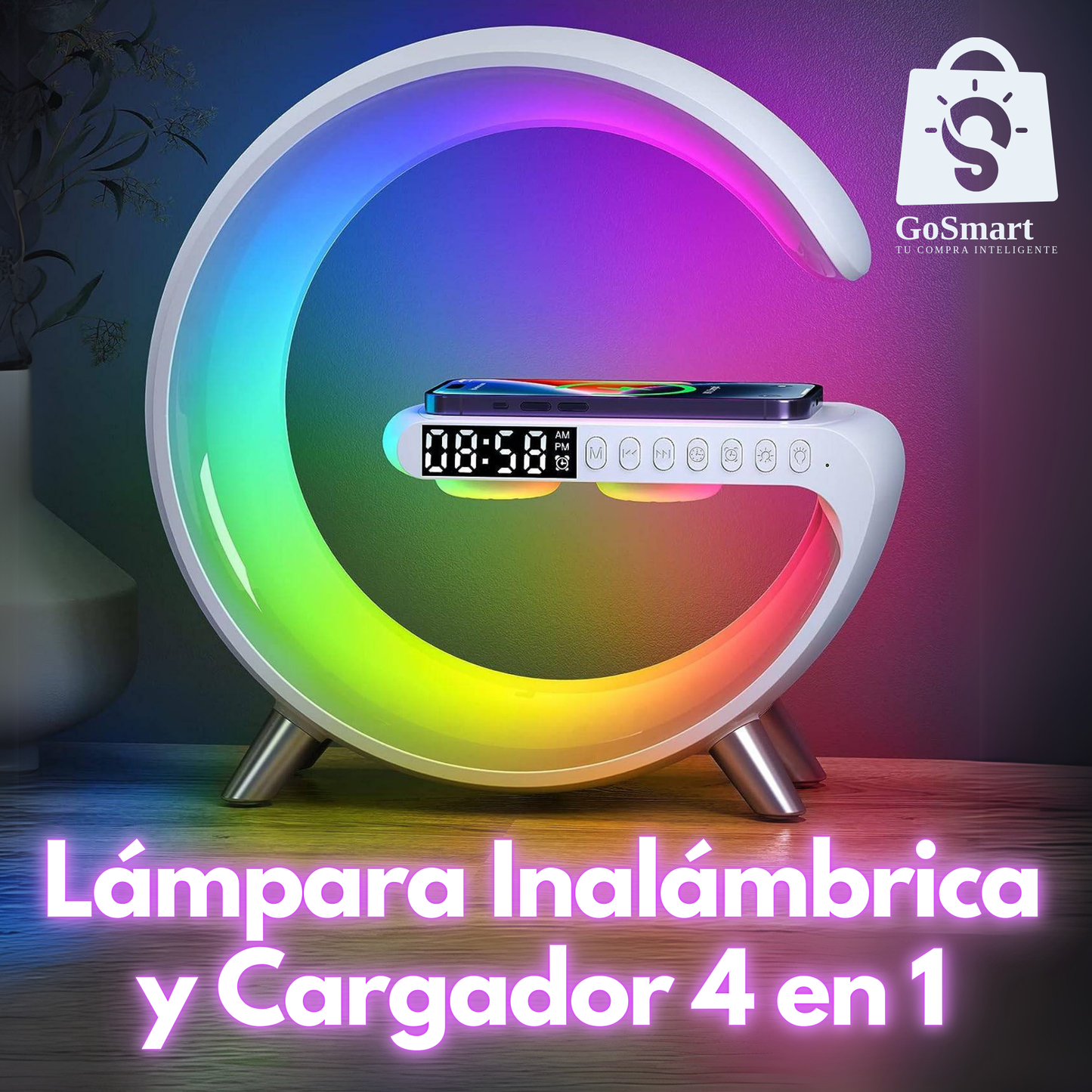 Lámpara Despertador Cargador Inalámbrico 4 en 1